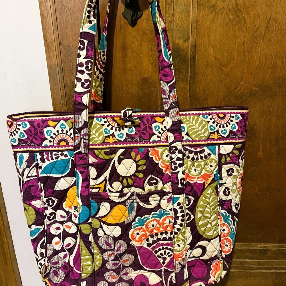 Rare Like New! Vera Bradley Toggle Travel Laptop Tote Bag in retired Plum Crazy! - Picture 2 of 13